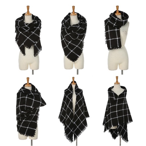 Black and White Plaid Ultra Plush Blanket Scarf - Picture 2 of 8